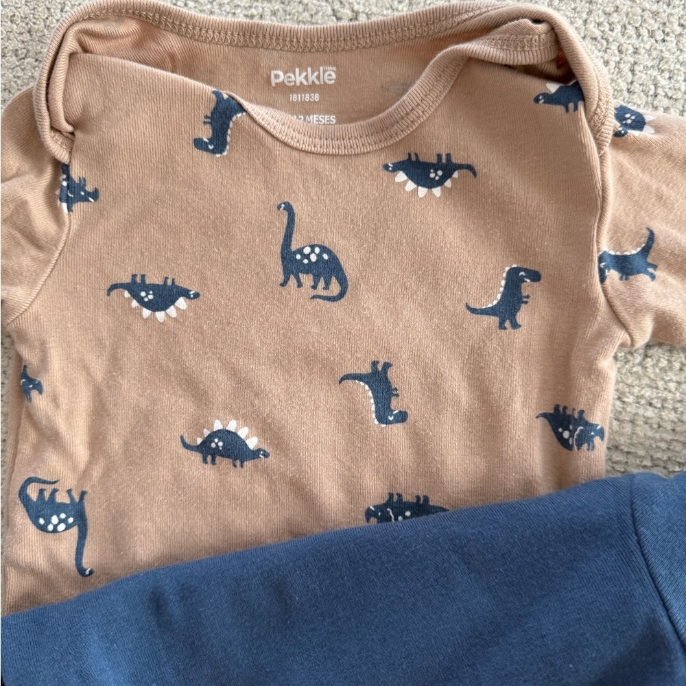 Pack of 3 Long Sleeve Baby Bodysuits - Blue, Gray, and Tan - Picture 4 of 5